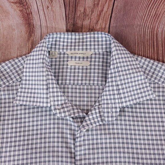 Suitsupply Mens Size 16.5L 42-7 Traveller Slim Fit LS Button Up Shirt White Blue - Picture 8 of 16